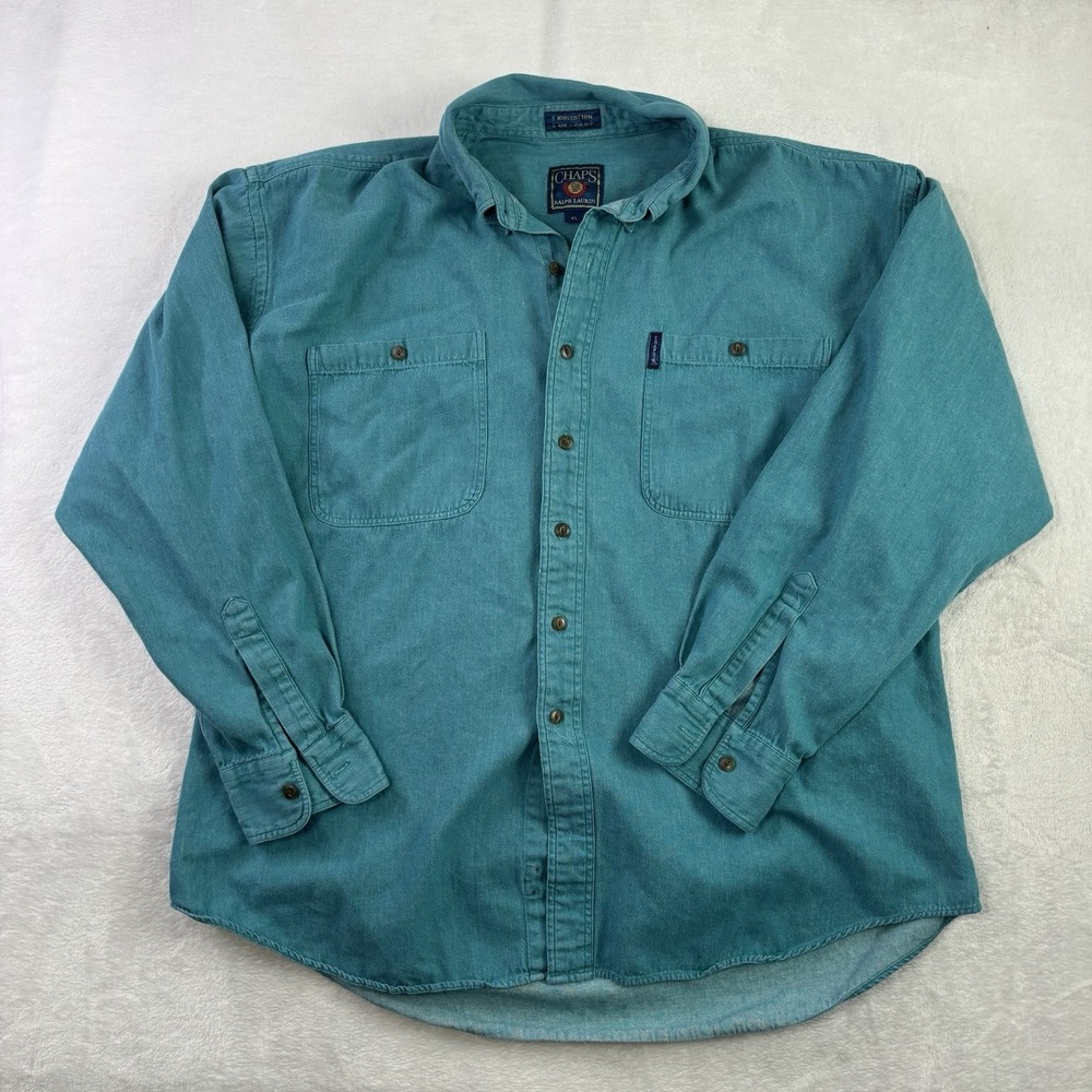 Chaps Ralph Lauren Blue Dyed Long Sleeve Button Up Collared Shirt Men's XL